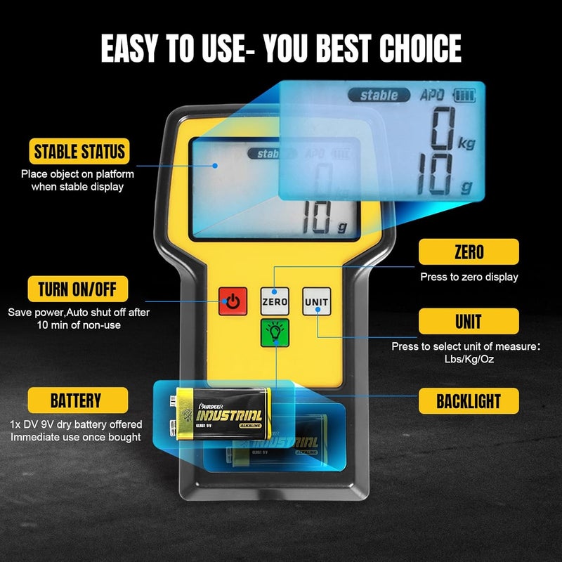 Yellow Jacket Refrigerant Scale 220 LBS HVAC Freon Scale Ultra-Large LCD Screen High Precision Electronic Refrigerant Charging Weight Scale with Portable Case for Recovery Tanks - Image 4
